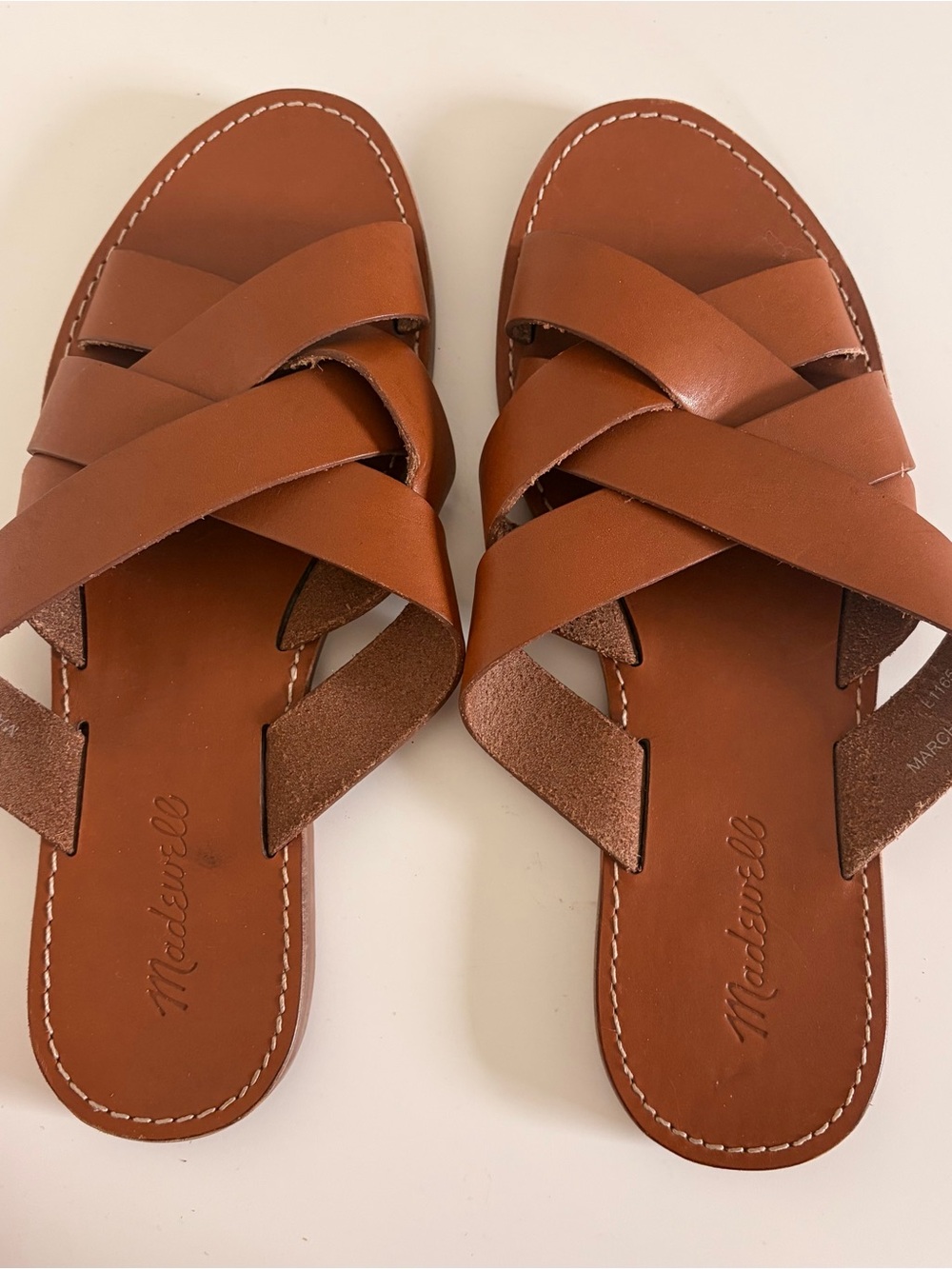 Madewell Tan Leather Crisscross Slide Sandals